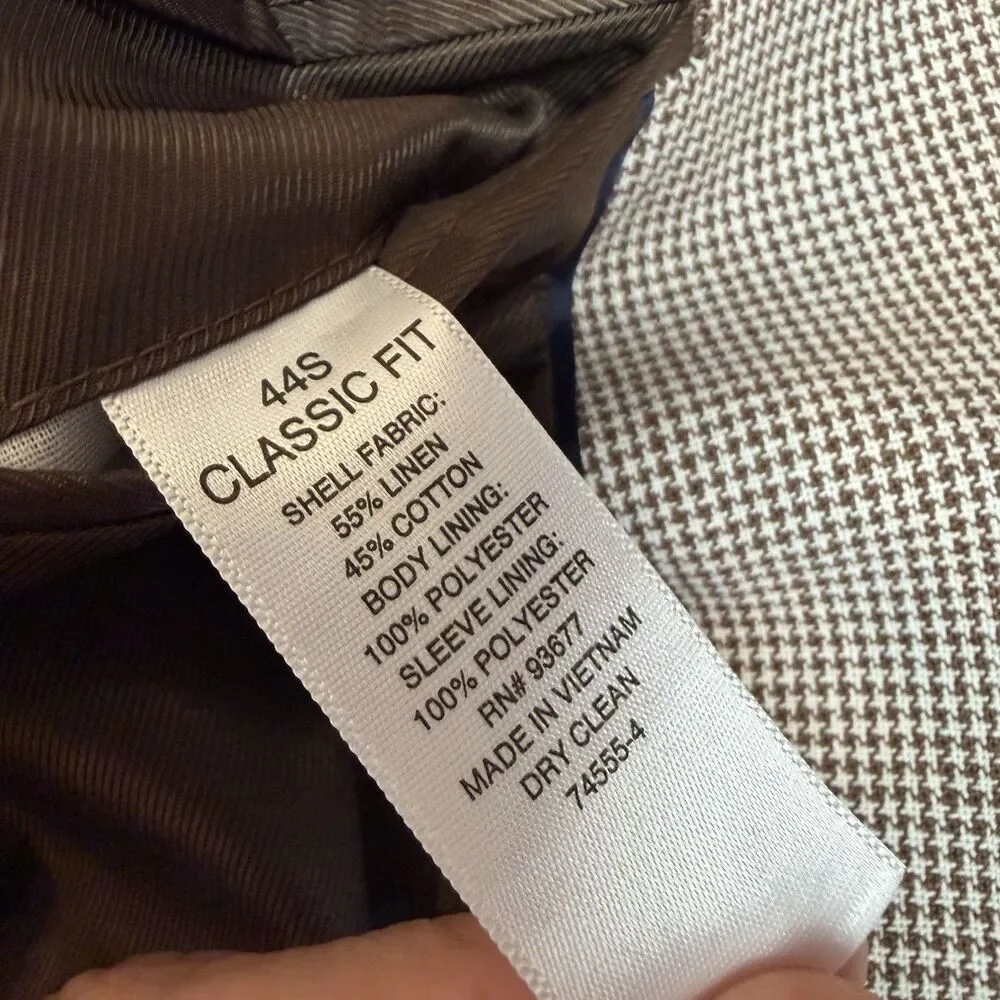Stafford Classic Fit Sport Coat Brown Houndstooth NEW Cotton Linen Men’s 44S